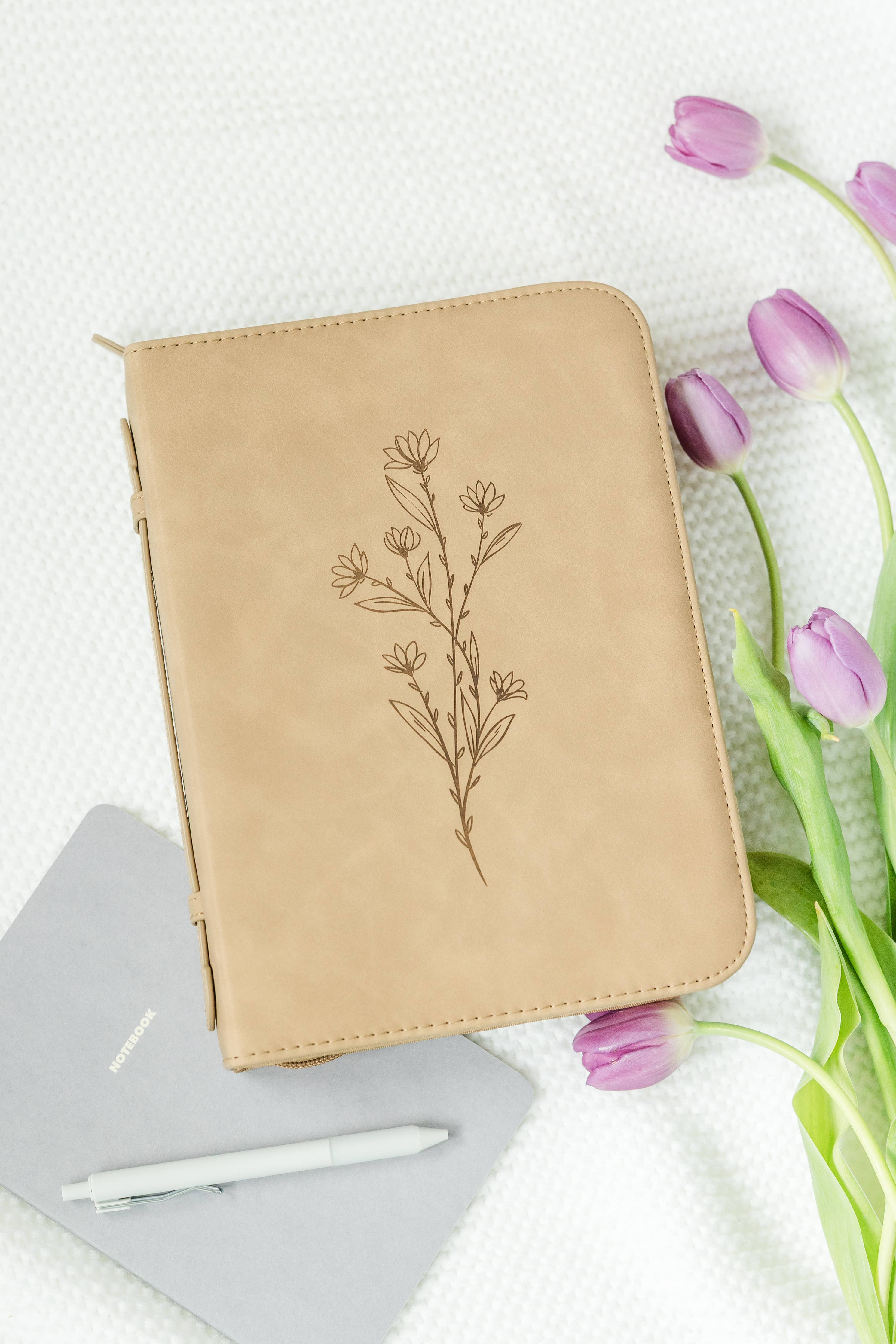 Bible Cover, Bible Case, Book Holder, Floral, Debossed